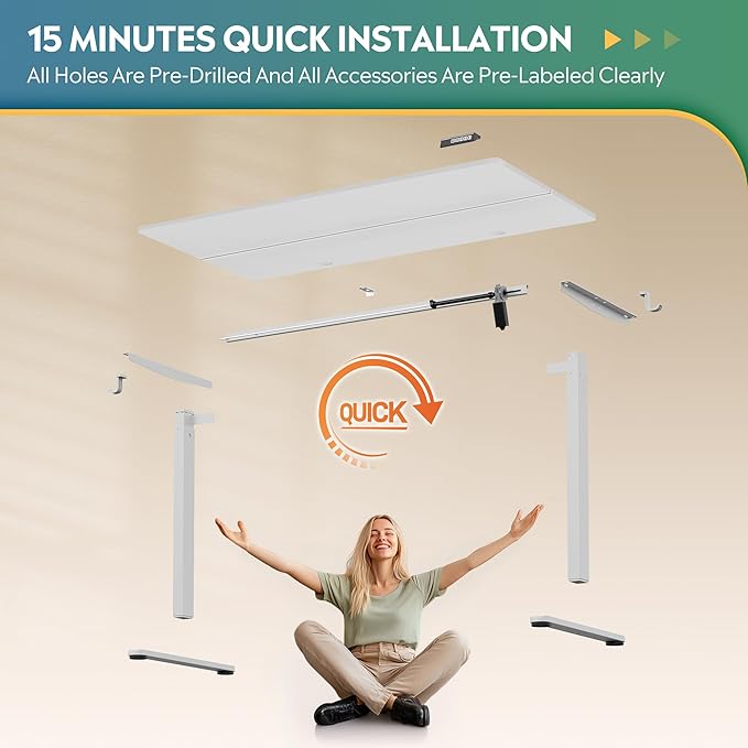 DEVAISE 48 Inch Electric Standing Desk, 3 Adjustable Height Stand up Desk for Home Office, Ergonomic Sit to Stand Desk with LED Touchscreen,Headphone Hook, 3 Memory Preset Computer Desk (White)-DeskLoop Office