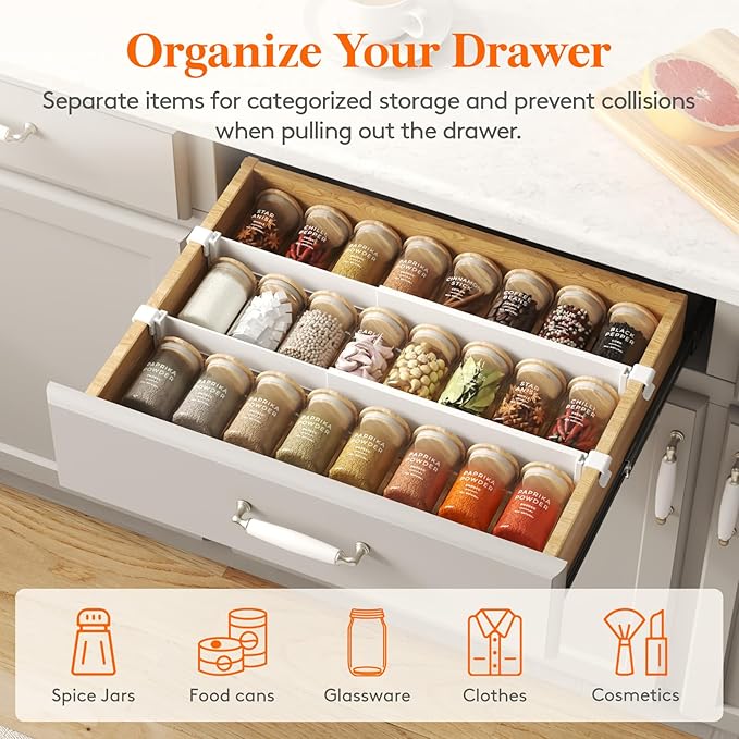 Lifewit Hanging Kitchen Drawer Dividers 3.1" High, 10-17" Adjustable Drawer Organizers for Utensils, Expandable Dresser Separators in Kitchen/Bedroom/Bathroom/Vanity/Office, White(6 Pack)-DeskLoop Office