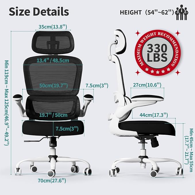 TRALT Office Chair Ergonomic Desk Chair, 330 LBS Home Mesh Office Desk Chairs with Wheels, Comfortable Gaming Chair, High Back Office Chair for Long Hours (Black & White)-DeskLoop Office