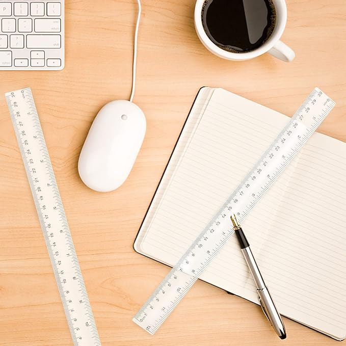 Koogel 40 PCS Plastic Straight Rulers, Plastic Measuring Tool, 12 Inch Shatterproof Clear Ruler Bulk for Classroom with Centimeters and Inches for Student, Kids, School, Office, Home-DeskLoop Office