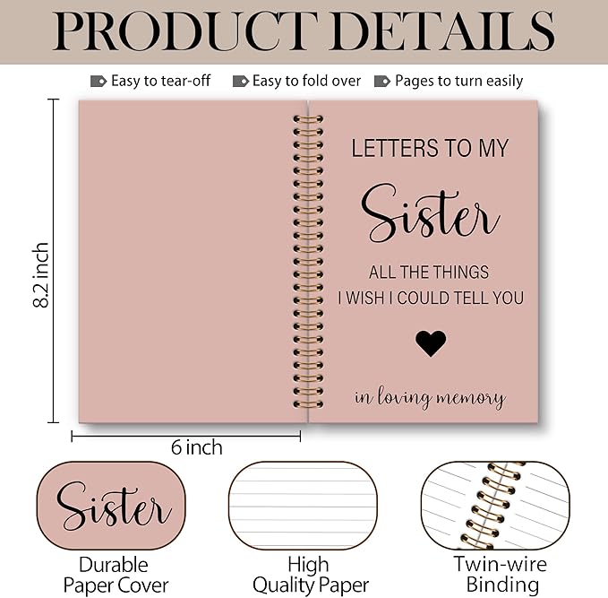OINDADE Loss of Sister Sympathy Gifts Grief Notebook Journal, Letters to My Sister in Heaven Journal, Memorial Notebooks Gifts for Loss of SisterWomen, In Loving Memory Sympathy Gifts, 6x8.2In-DeskLoop Office