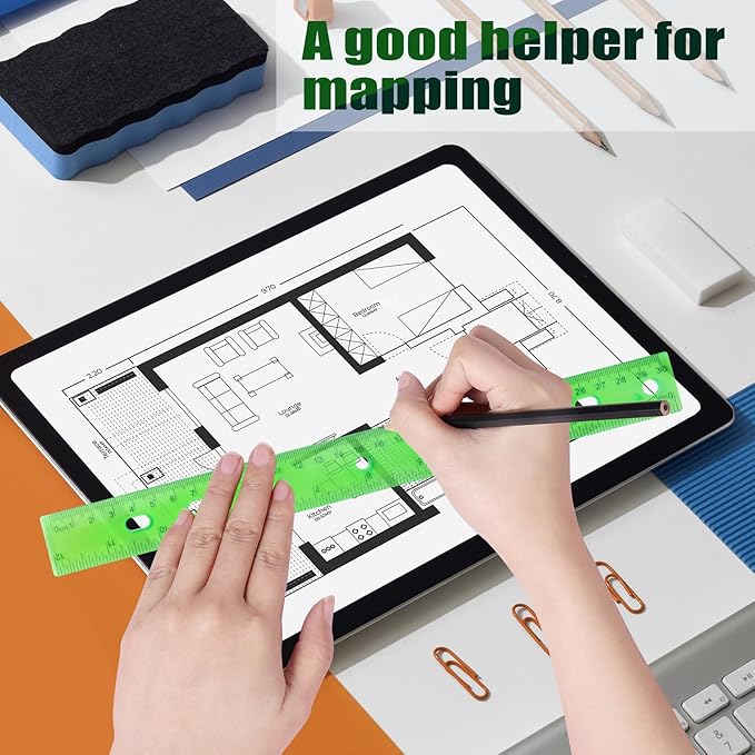 28 Pack Plastic Ruler 12 Inch Transparent Rulers - Metric Bulk for Kids School Office Classroom, Green-DeskLoop Office