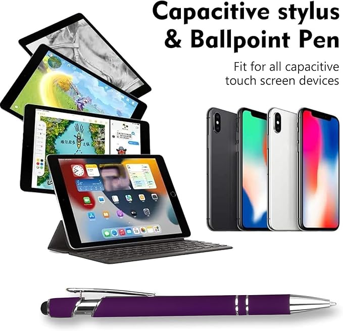 12 PCS 2 in 1 Stylus Ballpoint Pen with Stylus Tip, 1.0 mm Black Ink Metal Pen Stylus Pen for Touch Screens (Silver & Mix-1)-DeskLoop Office