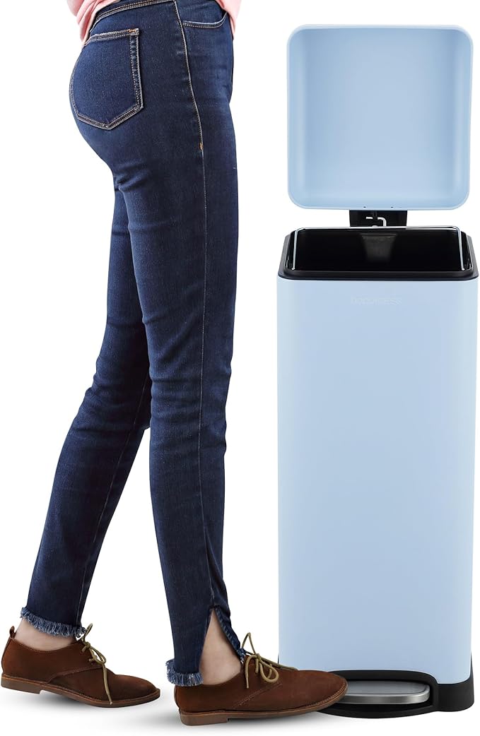 happimess HPM1007I Betty Retro 8-Gallon Step-Open Trash Can, Fingerprint Resistant, Modern, Minimalistic for Home, Kitchen, Laundry Room, Office, Bedroom, Bathroom, Tide Pool Blue-DeskLoop Office