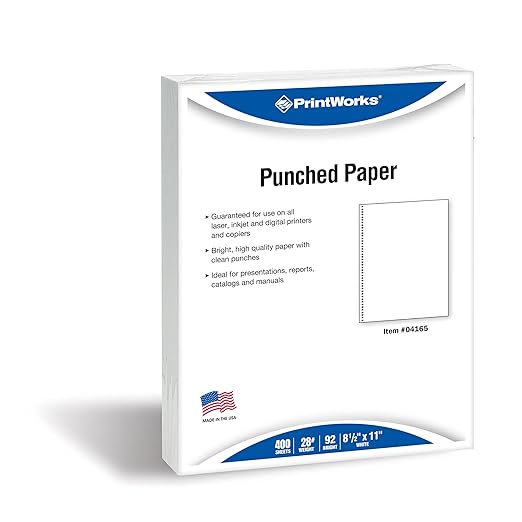 PrintWorks Professional Pre-Punched Spiral Binding Paper - 44-Hole (4:1 Pitch Hole Punch) - Book Binding Printer Paper - Made in the USA - 400 Sheets - 8.5" x 11" - 28 lb - 92 Bright White (04165)-DeskLoop Office