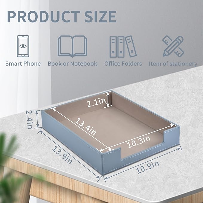 Leather Letter Tray,Stackable File Document Tray,Desk Organizer for Office Supplies,A4 Paper Case Rack,Desktop Organization,Pen Mail Magazine Storage Box (Grey)-DeskLoop Office