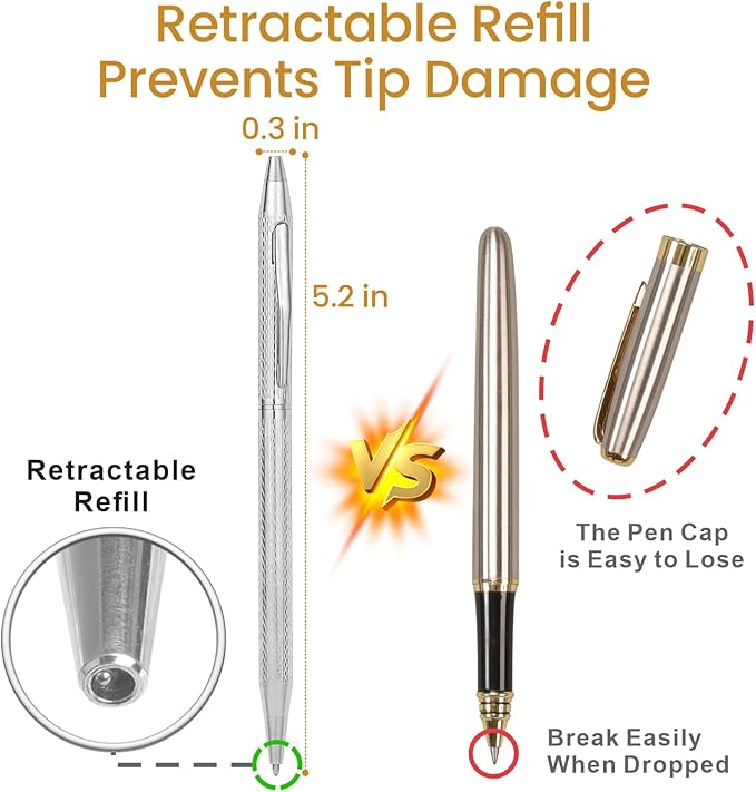 Cambond Ballpoint Pens Fancy Pens - Wedding Guest Book Metal Pen Uniform Christmas Gift Sliver Pen Black Ink 1.0mm Medium Point, 3 Pens with 3 Refills (Silver)-DeskLoop Office