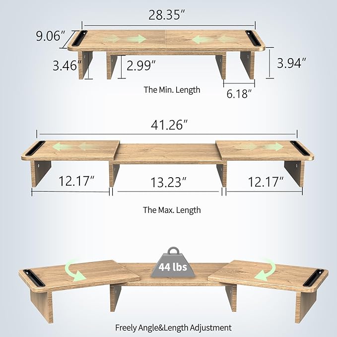 Zimilar Dual Monitor Stand Riser, Monitor Stand with Adjustable Length and Angle, Wood Monitor Stand for Desk, Monitor Riser for 2 Monitors with Storage Space-DeskLoop Office