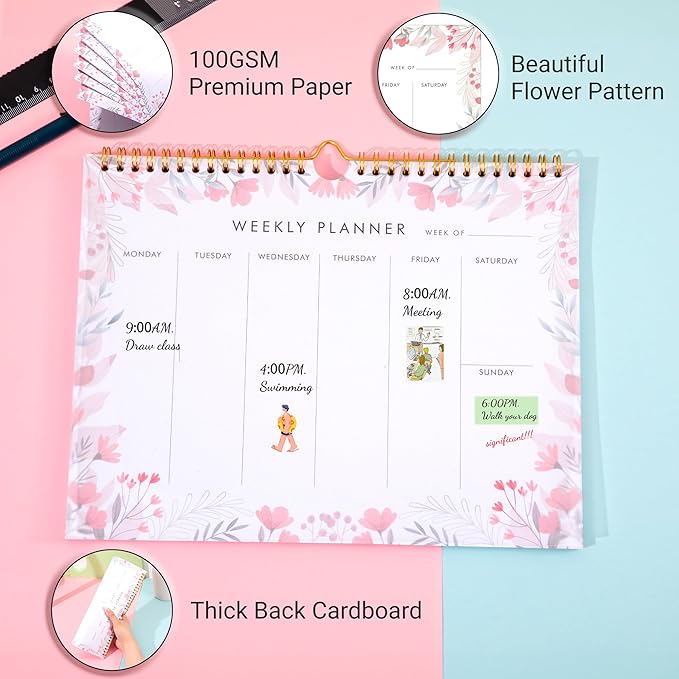 8.5x11 Weekly Planner Notepad Undated To Do List Note pad 52 Weekly Desk Wall Planner Calendar Hangble Daily Planning Pad for Work,Home,School,Ofiice Supplies,Matching 44 Notepad,Pink-DeskLoop Office