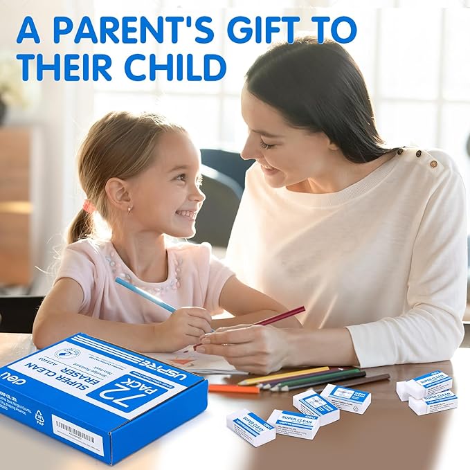 Deli Pencil Erasers, Pencil Eraser, 72 Pack, White Erasers, Erasers for Drawing, Kids, Artist, White, Large-DeskLoop Office