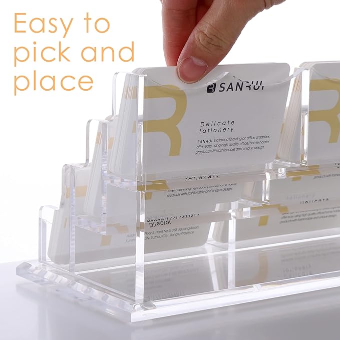 SANRUI Clear Horizontal Business Card Holder Stand for Desk, Acrylic Desktop Display Name Cards Holders Organizer Storage Rack,for Exhibition, Home , Office ,3 Tier 9 Pocket , 540 Card Capacity-DeskLoop Office