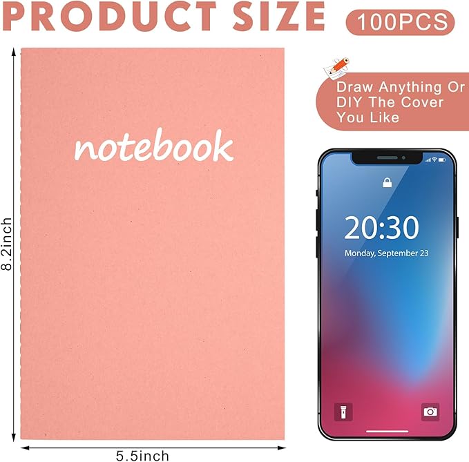 100 Pcs Kraft Notebook Journals 5.5 Inch x 8.3 Inch A5 Softcover Notebooks Bulk for Writing Sketch Office Notepad with 60 Pages 30 Sheets (Multicolor,Lined)(Bright Color,Notebook, Lined)-DeskLoop Office