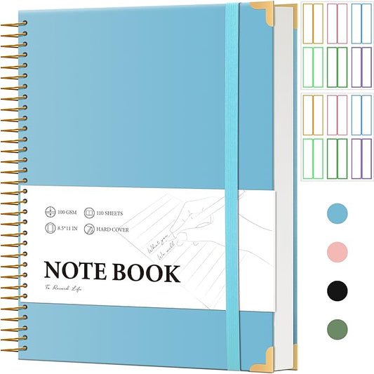 FLYING EAGLE Blue Spiral Notebook College Ruled 8.5 X 11 with Tab Stickers Large Hardcover Notebooks for School Supplies A4 Note Book Journal Notebooks for Work Note Taking Office, 200 Pages-DeskLoop Office