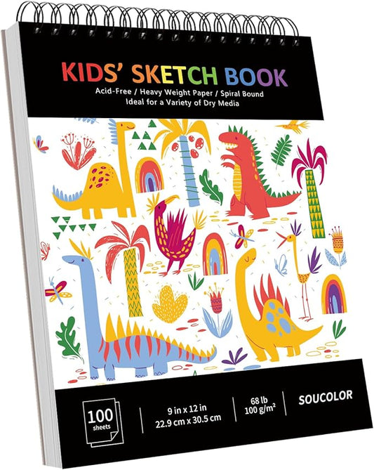 Soucolor 9" x 12" Kids Sketch Book, 100 Sheets Spiral Bound Art Sketchbook, Acid Free Artist Drawing Book Paper, Art Supplies for Adults, Craft Activities, Sketch Paper for Drawing Coloring Sketching-DeskLoop Office