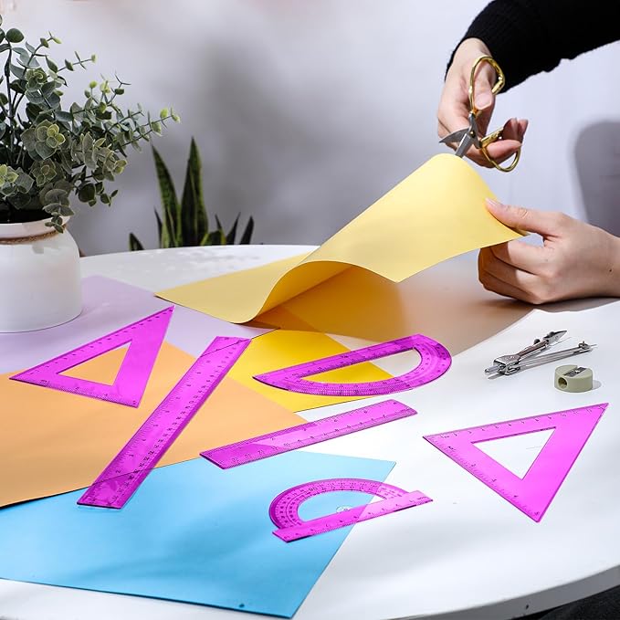 Tenare 6 Pcs Plastic Ruler Math Set Includes 12 Inch 6 Inch Straight Protractor Triangle Geometry Transparent Math Ruler Measuring Tools for School Office Home(Purple)-DeskLoop Office