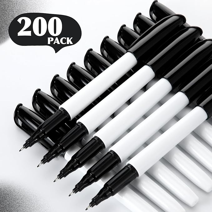 200 Pack 0.4mm Ultra Fine Point Permanent Marker Bulk, Fine Tip Permanent Markers Set, Quick Dry, Waterproof, Durable, Works on Paper, Glass, Ceramic, Plastic, Wood, Rock, Metal (Black)-DeskLoop Office