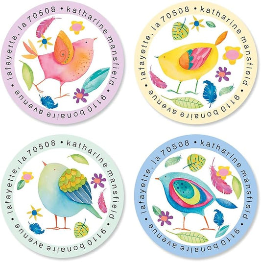 Colorful Images Cheerful Chirping Return Address Mailing Labels, Personalize with Name & Addresses, Set of 144 Self Adhesive, Easy Peel Flat Label Sheets, 1-½" Across, 4 Designs-DeskLoop Office