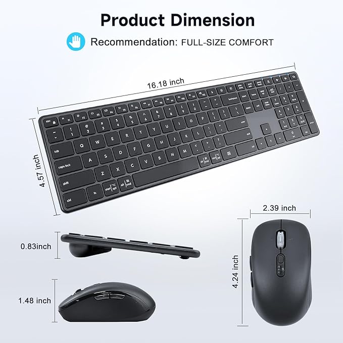 M9250 Wireless Keyboard Mouse Combo,Scissors Mechanism QWERTY Silent Wireless Bluetooth Keyboard and Ergonomic Mouse Set for Windows, iOS, Android, Computer Desktop PC Laptop iPad-DeskLoop Office
