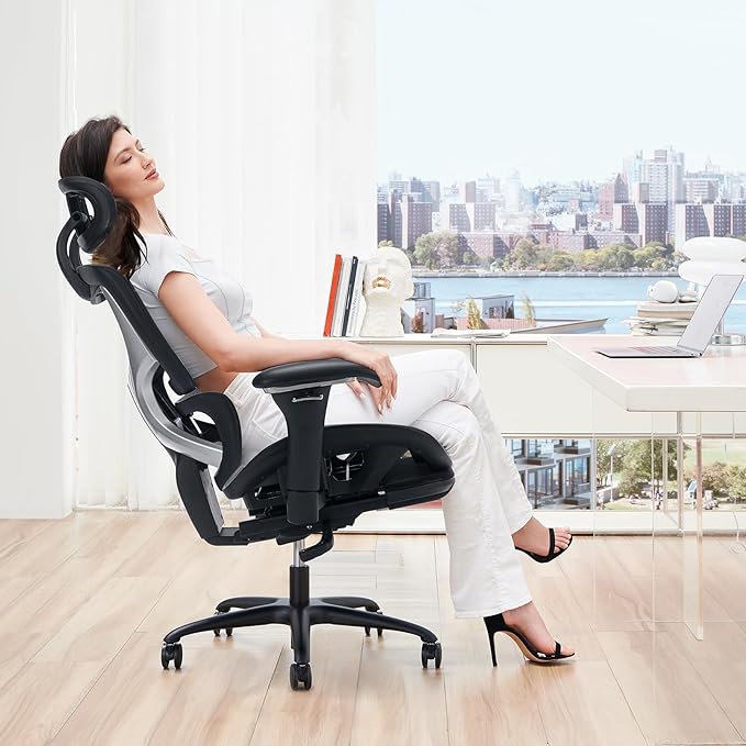 COLAMY Ergonomic Mesh Office Chair with Footrest, Executive High Back Computer Desk Chair with Wide Headrest and Adjustable 3D Arms, Backrest, Tilt Lock and Lumbar Support(Black)-DeskLoop Office