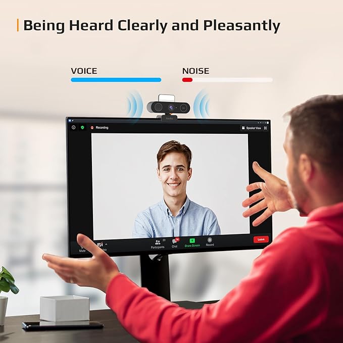 5-in-1 Design 4K Webcam with Speaker and Microphone, Built-in Light, Privacy Cover, AI Auto-Framing Cam, Computer USB C Web Camera for PC, Desktop, Laptop, Mac, Streaming, Video Conference-DeskLoop Office