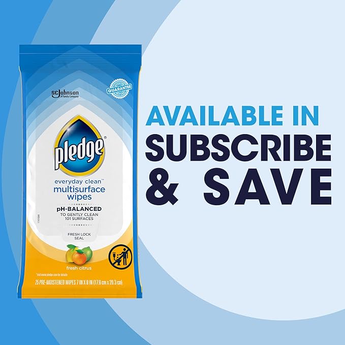 Pledge Multisurface Cleaning Wipes, pH Balanced, Fresh Citrus, 25 Count (Pack of 3, 75 Total Wipes)-DeskLoop Office