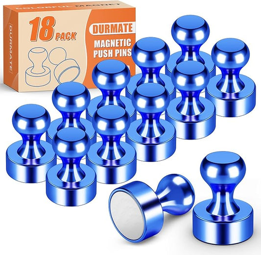 Strong Whiteboard Magnets, Small Cute Kitchen Magnets for Refrigerator, Blue Metal Magnetic Push Pins, 18 Pack Magnetic Clips for for Gadgets, Desk Accessories, Classroom, Bulletin Board-DeskLoop Office