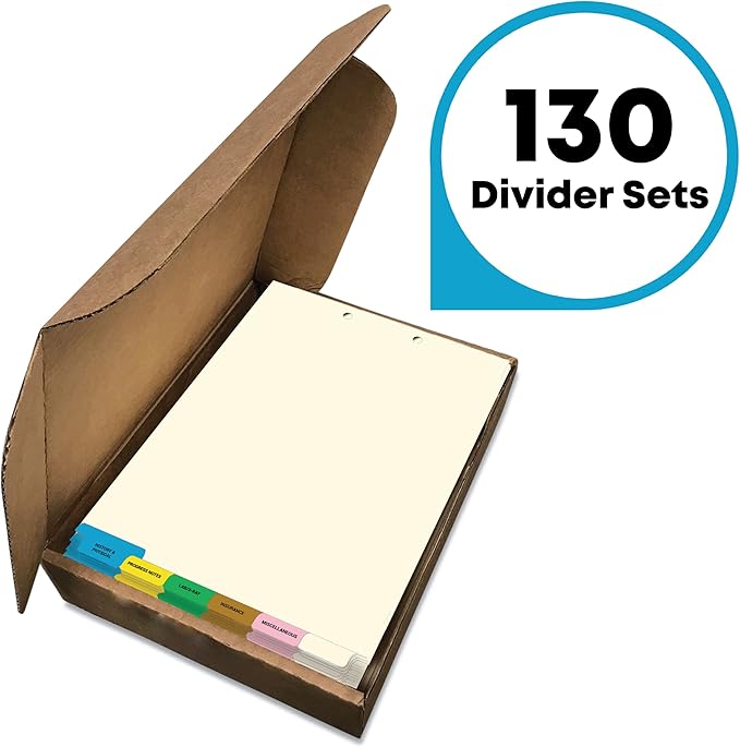 Doctor Stuff - Stock Medical Chart Dividers, 130 Sets of 6 Popular Healthcare Index Tabs, Bottom Tab, 8-1/2" x 11-3/8", File Folder Organizer for Nursing Patient Charts & Medical Records-DeskLoop Office