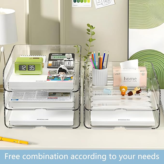4-Tier Paper Organizer for Desk, Stackable Desk Organizer Paper Tray, Ideal for Office Supplies, A4 Storage (Clear, 4-Tier)-DeskLoop Office