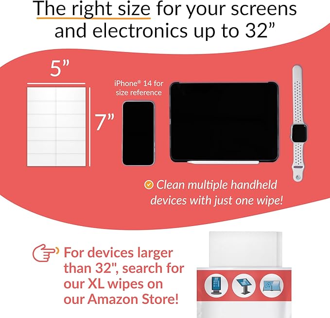 iCloth 70% Isopropyl Alcohol Large Screen and Electronics Wipes, Lint-Free, Streak-Free, Fast-Drying, Removes Dust and Fingerprints (50 Wipes)-DeskLoop Office