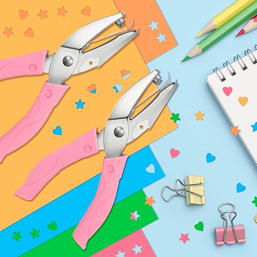 2 Pack Handheld Hole Paper Punch Kit,Single Hole Punch, Heart and Star Hole Punch-DeskLoop Office