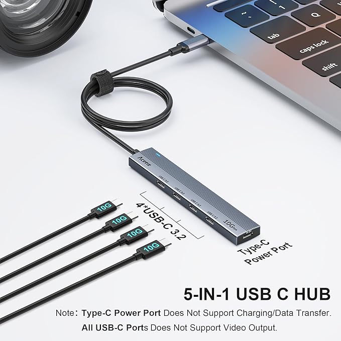 Aceele USB C Hub 10Gbps, 4 Port USB 3.2 Gen 2 Hub, USBC to USB-C Hub with Type-C Power Port, 2ft Extension Long Cable USBC Adapter Data Hub for MacBook Pro, MacBook, Samsung Chromebook, etc-DeskLoop Office