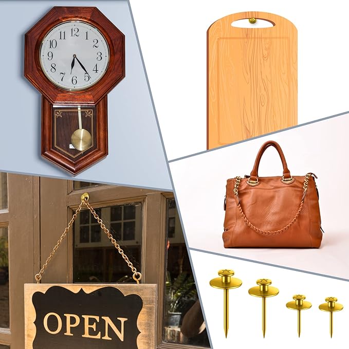 Zhengmy 40 Pcs Double Headed Picture Hangers Nails 4 Size Long Thumb Tacks Wall Nails for Hanging Pictures Decorative Push Pins Hooks for Drywall Photo Office Home Decor, 20/30/ 40/ 50lb(Gold)-DeskLoop Office