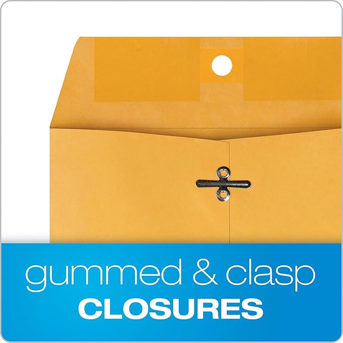 Quality Park 6-1/2 x 9-1/2 Clasp Envelopes, Clasp and Gummed Closures for Storing or Mailing, Heavy-Duty 32 lb Kraft Paper, 100 Per Box (QUA37763)-DeskLoop Office