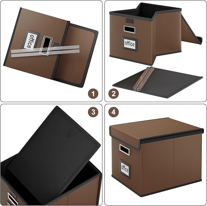 Huolewa File Organizer Boxes with Lids, Collapsible Faux Leather Hanging File Folder Box Organizer with Plastic Slide, Decorative Home/Office Filing System Boxes for File and Folders Storage-DeskLoop Office