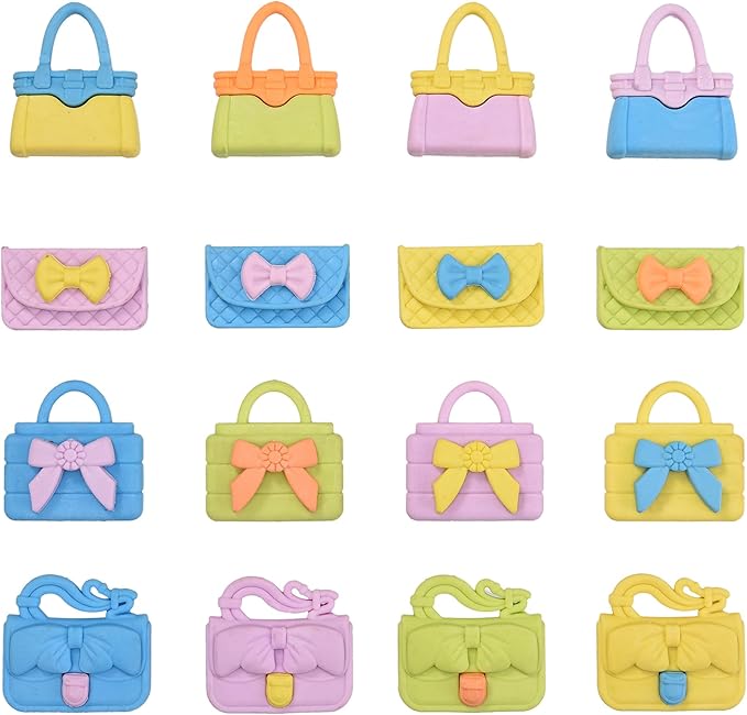 24Pcs Cute Bag Shape Erasers for Girls Kids, Fun Handbag Pencil Erasers for School Classroom Supplies Birthday Party Favors-DeskLoop Office