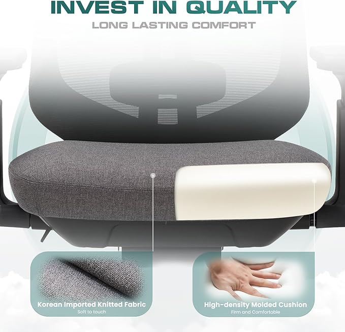 COLAMY Ergonomic Office Chair, High Back Office Executive Desk Chair, Mesh Office Chair Lumbar Support with Adjustable Headrest and 4D Arms, Slide Seat, Tilt Lock-Darkgrey-DeskLoop Office