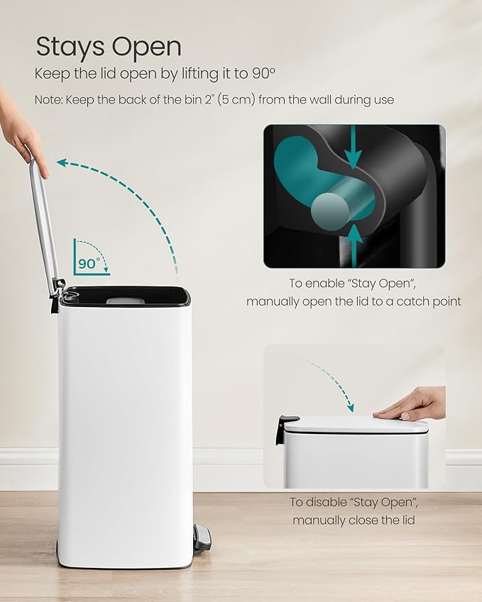 SONGMICS Kitchen Trash Can, 8-Gallon (30 L) Trash Bin, Stainless Steel Garbage Can, with Inner Bucket, Soft Close and Stays Open, Cloud White ULTB593W01-DeskLoop Office