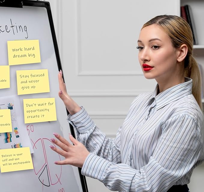 (12 Pads) Large Sticky Notes Yellow 3 x 5in,1200 pcs Self-Stick Notes,100 Sheets/Pad Bright Colors Post Pads,Super Adhesive Sticky Pads Recyclable for Office,Shool,Home,Notebook,Meeting,Clean Removal-DeskLoop Office