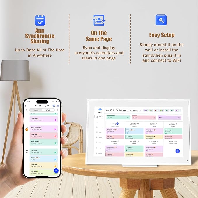 Digital Calendar: 15.6-inch Electronic Calendar & Chore Chart, Smart Touchscreen Interactive Display for Family Schedules–Wall Mount Included, Great for Organizing Your 2025-2026 Wall Planner-DeskLoop Office