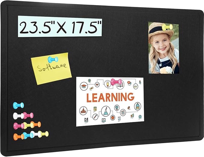 Bulletin Board, 23.5 X 17.5 inches Cork Board with 20 Pushpin, Felt Cork Board Notice Pin Board, Self-Adhesive Vision Board Mood Board Foldable Photo Board for Wall - Black-DeskLoop Office
