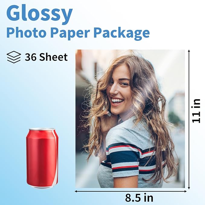 Glossy Photo Paper 8.5 x 11, 36 Sheets Inkjet Photo Printer Paper, Instant Dry Picture Paper for DIY Chip Bag, Flyers, Cards, Calendars and Brochures(180gsm/48lb)-DeskLoop Office