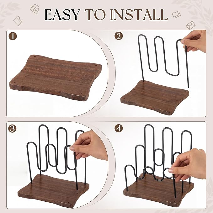 SiliFine Desktop Metal Mail Organizer, Wood Base Desktop 3-slot Letter Holder - Image 7