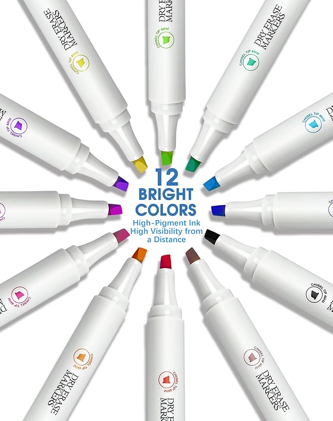 SFAIH Dry Erase Markers Chisel Tip with Magnetic Whiteboard Eraser, 72 Bulk 12 Assorted Colors White Board Markers for Teachers, Versatile Lines, 1s Quickly Dry, Perfect for Classroom and Office-DeskLoop Office