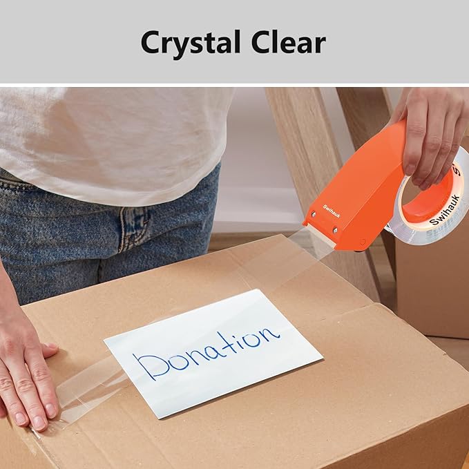 Swihauk 1.88 in x 66.6 YDs Heavy Duty Packing Tape with Dispenser, Strong & Durable Shipping Tape, Packaging Tape, Clear Package Tape for Shipping Moving Storage and Mailing, 2 Roll + 2 Dispenser-DeskLoop Office