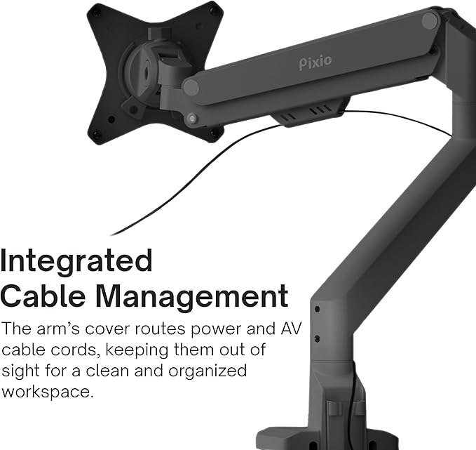 Pixio PS1S Wave Black Single Monitor Arm Stand Desk Mount - Fits up to 32 inches Monitors and up to 19.8lbs. VESA Compatibility and Integrated Cable Management-DeskLoop Office