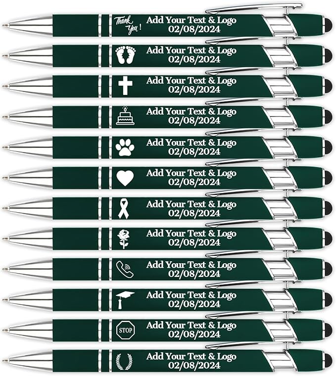 Personalized Pens with Name Logo or Message, Up to 1200 pcs Bulk Custom Metal Ballpoint Pen with Black Ink Customized Gift for Business, Graduation and Promotions (Dark Green)-DeskLoop Office