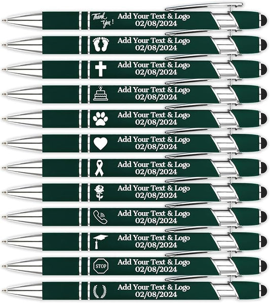 Personalized Pens with Name Logo or Message, Up to 1200 pcs Bulk Custom Metal Ballpoint Pen with Black Ink Customized Gift for Business, Graduation and Promotions (Dark Green)-DeskLoop Office