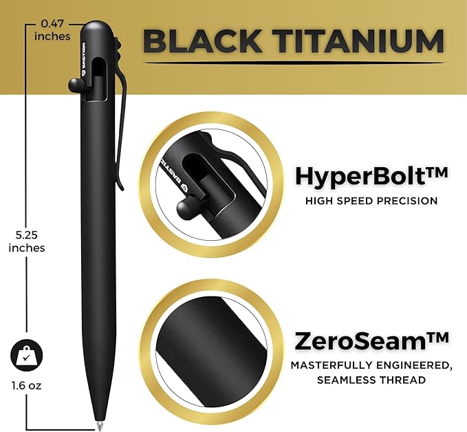 BASTION® Luxury Bolt Action Pen, Durable Professional Ballpoint Pen with Fine Tip, EDC Pen Ink Refillable Pen - Titanium Black