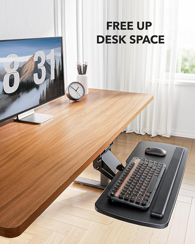 HUANUO Keyboard Tray Under Desk, 360 Adjustable Ergonomic Sliding Keyboard & Mouse Tray, Under Desk Keyboard Tray Slide Out, Keyboard Holder Under Desk for Typing in Home, Office Work, 25"W x 9.84"D-DeskLoop Office