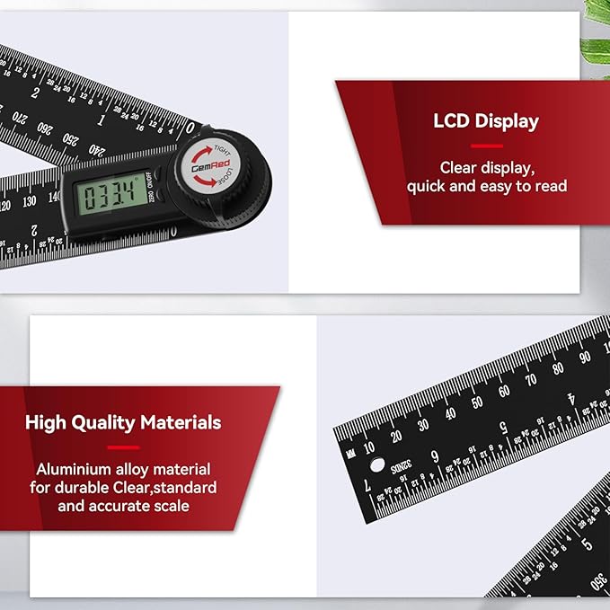 GemRed 82305 Aluminum Digital Angle Finder Protractor-DeskLoop Office